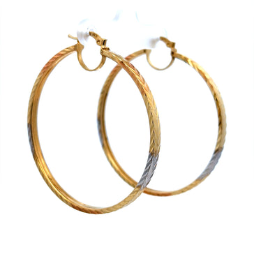Earrings Three-Tone Textured Hoops 53.5 3.5mm 14K