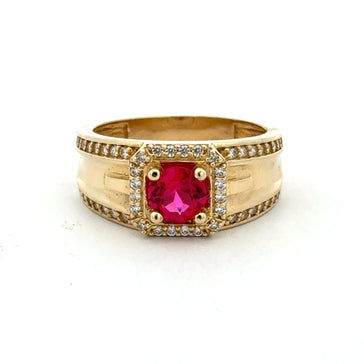 Ring DBL Channel-Set CZ & Halo Royal Blue Round Stone 10.5 5mm 10K