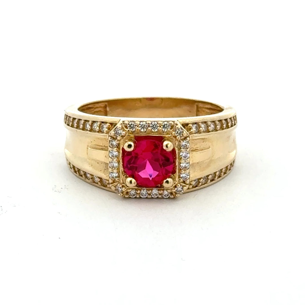 Ring DBL Channel-Set CZ & Halo Wine Round Stone 11 4.5mm 10K