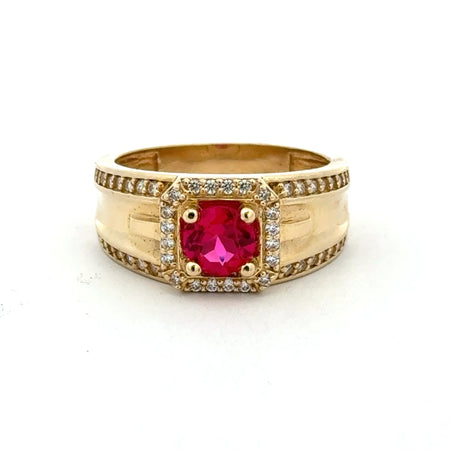 Ring DBL Channel-Set CZ & Halo Wine Round Stone 11 4.5mm 10K