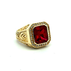 Ring Men's Big Central Stone & CZ Bezel 11.5 5.5mm 10K