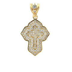 Pendant CZ-Iced Trefoil Stepped Angular Cross 41.5 10K
