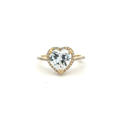 Ring Women Heart Stone and CZ 7 1mm 10K
