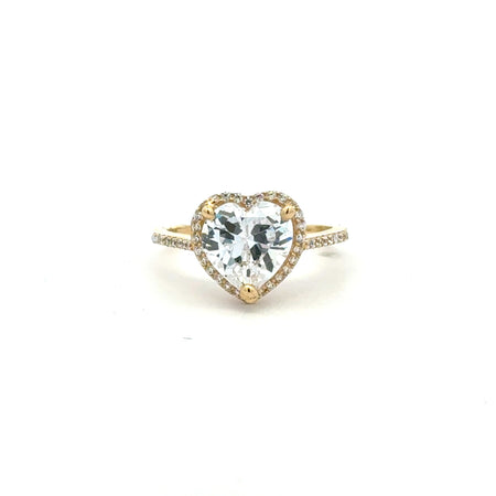Ring Women Heart Stone and CZ 7 1mm 10K