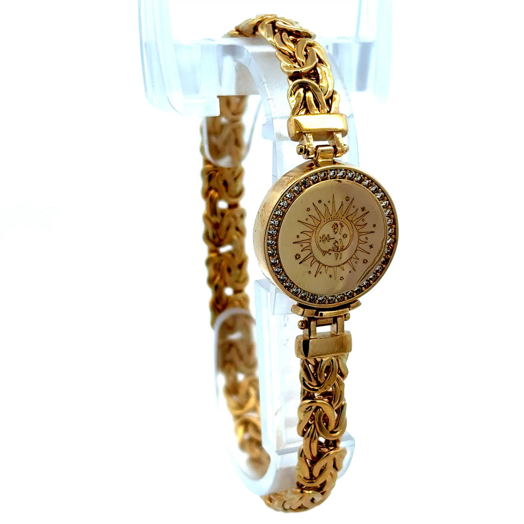 Bracelet Byzantine w Lock medallion & CZ 7.5mm 7" 14K