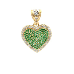 Pendant CZ-Iced Big Green Stepped Heart 30.5 10K