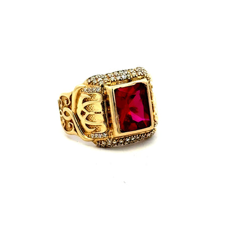 Ring Men's Big Central Stone & CZ Accents 10.5 3.5mm 10K