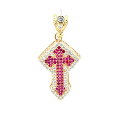 Pendant CZ-Iced Shield Angular Pink Cross 41.5 10K