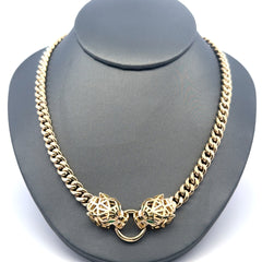 Necklaces Hollow Cuban with Panther Heads on Ring 14.5mm 18" 10K