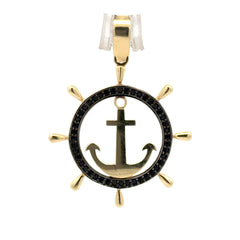 Pendant Ship’s Wheel with Black CZ & Anchor 36.5 10K