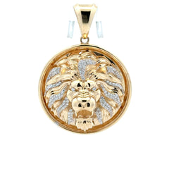 Pendant Two-Tone Roaring Lion & CZ in Medallion 55 10K
