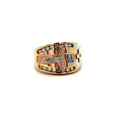 Ring Jesus on the Cross & CZ 10 3.5mm 14K
