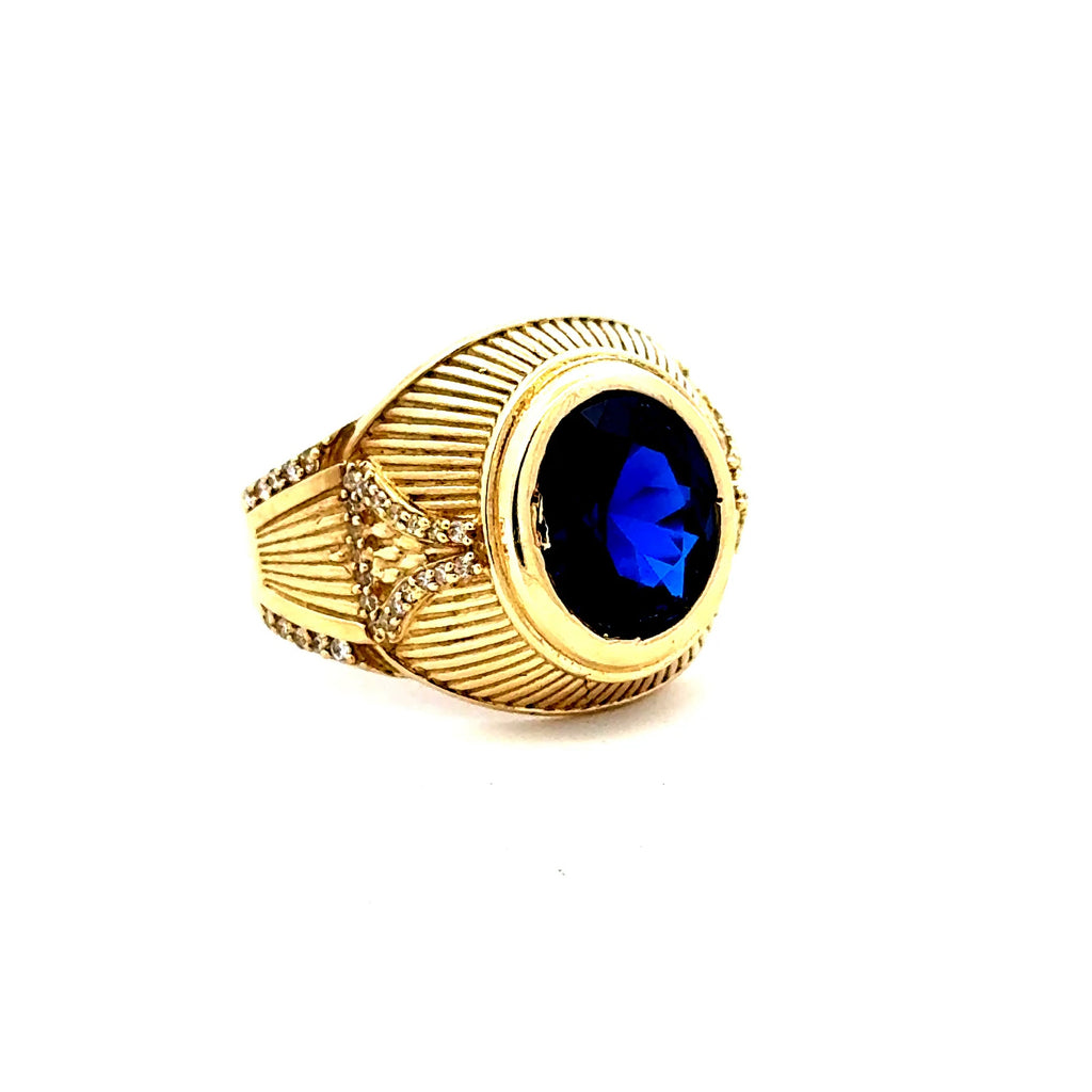 Ring Men's Big Central Stone & CZ Accents 10.5 4mm 10K