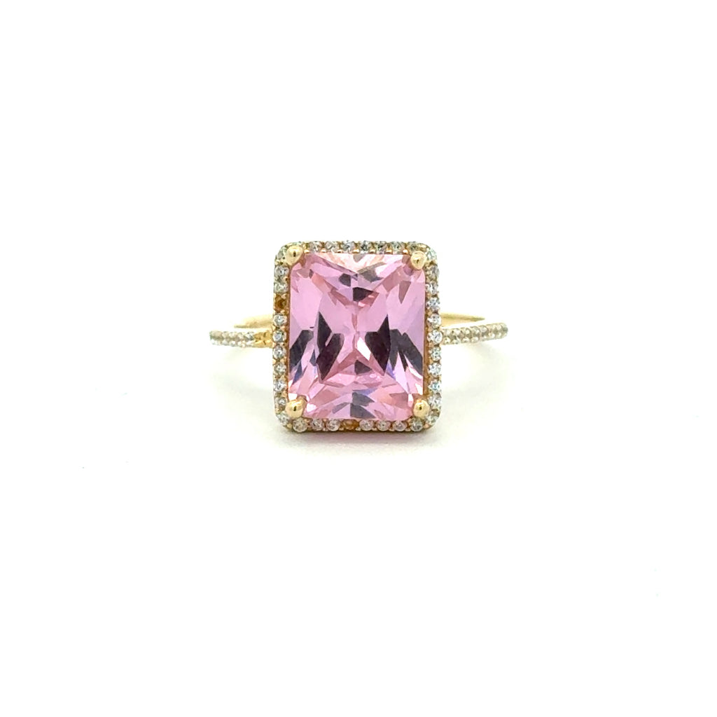 Ring Women Rose Rect Stone and CZ 7.5 1mm 10K
