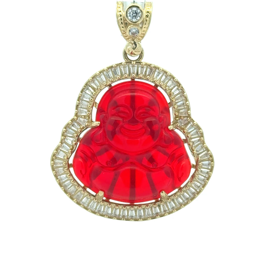 Pendant CZ Halo Seated Red Buddha 44 10K