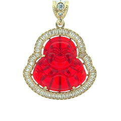 Pendant CZ Halo Seated Red Buddha 44 10K