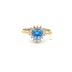 Ring Little Floral Women Sky Blue Heart Stone 7 1.5mm 10K