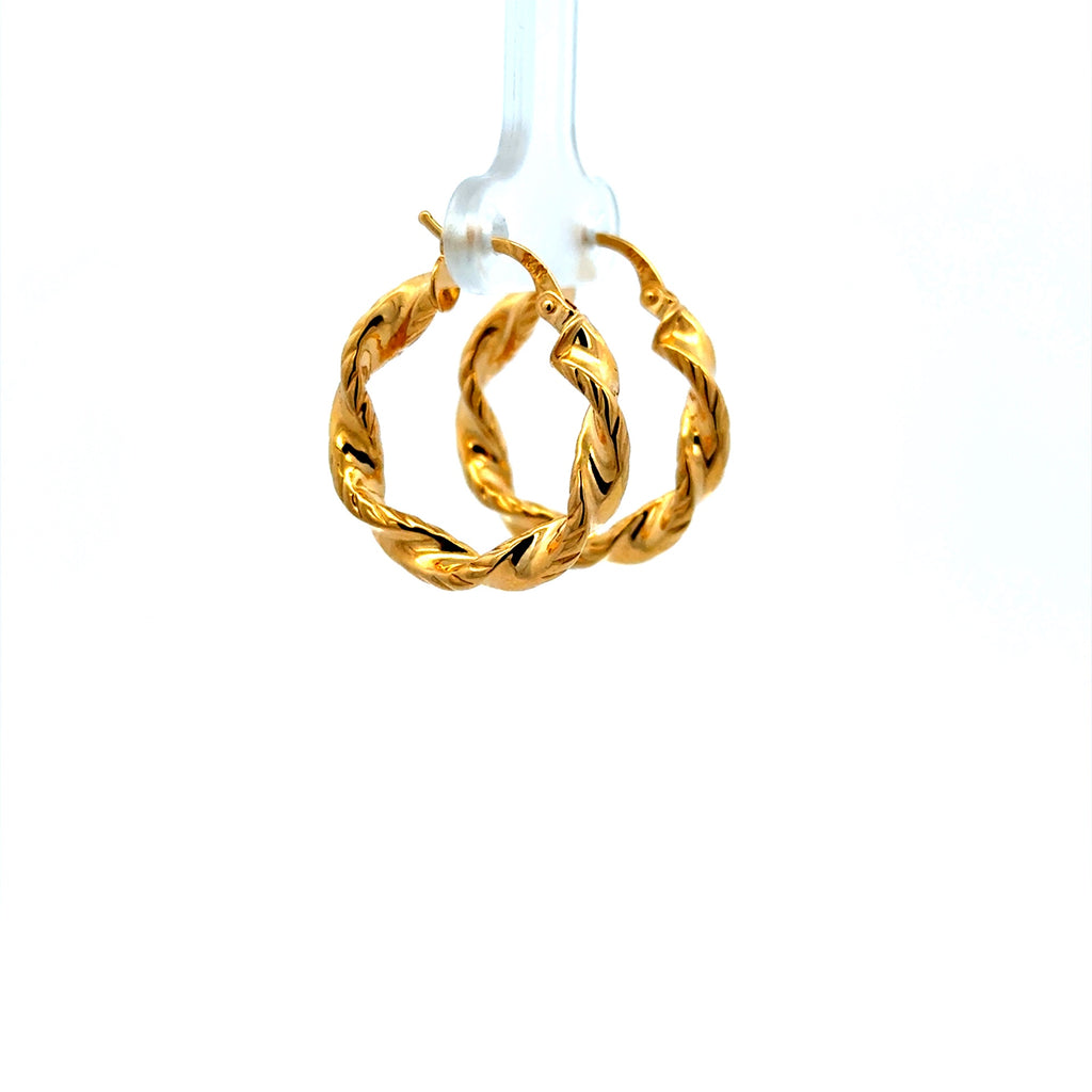 Earrings Twisted Textured Hoops 24.5 4mm 14K
