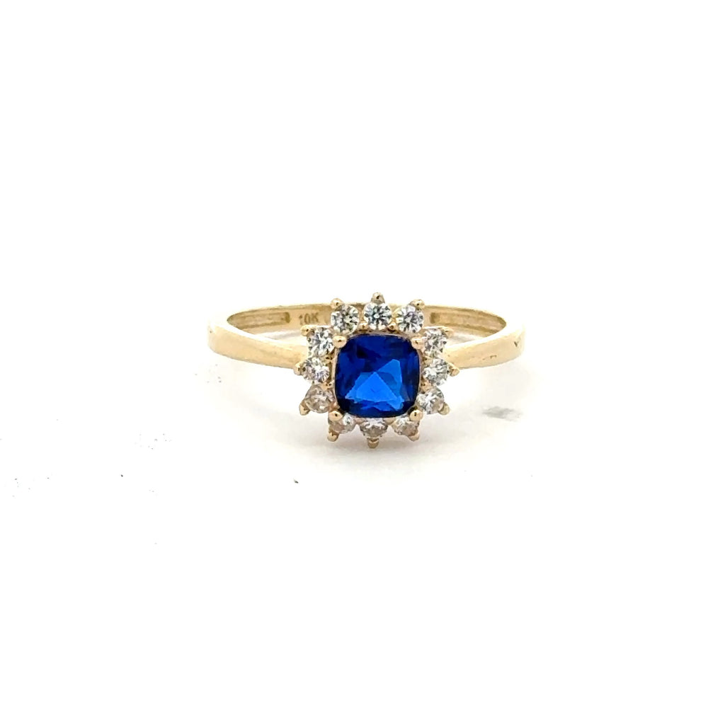 Ring Little Floral Women Royal Blue Square Stone 7 1.5mm 10K