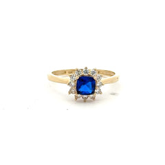 Ring Little Floral Women Royal Blue Square Stone 7 1.5mm 10K