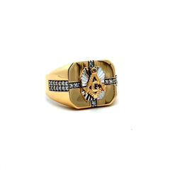 Ring Masonic Square & Compass with CZ 11 4mm 14K