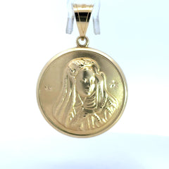 Pendant Hollow DBL-Sided Medallion with Halo Jesus/“Santa Barbara” 58 10K