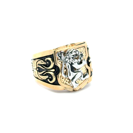 Ring Snakes and Shield with Rampant Lion 12 9.5mm 10K