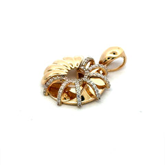 Pendant Asymmetric Sunburst & Lotus Open Circle Medallion with CZ 31.5 10K