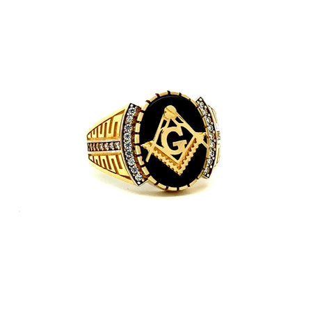 Ring Masonic Square & Compass with CZ 11 4mm 14K