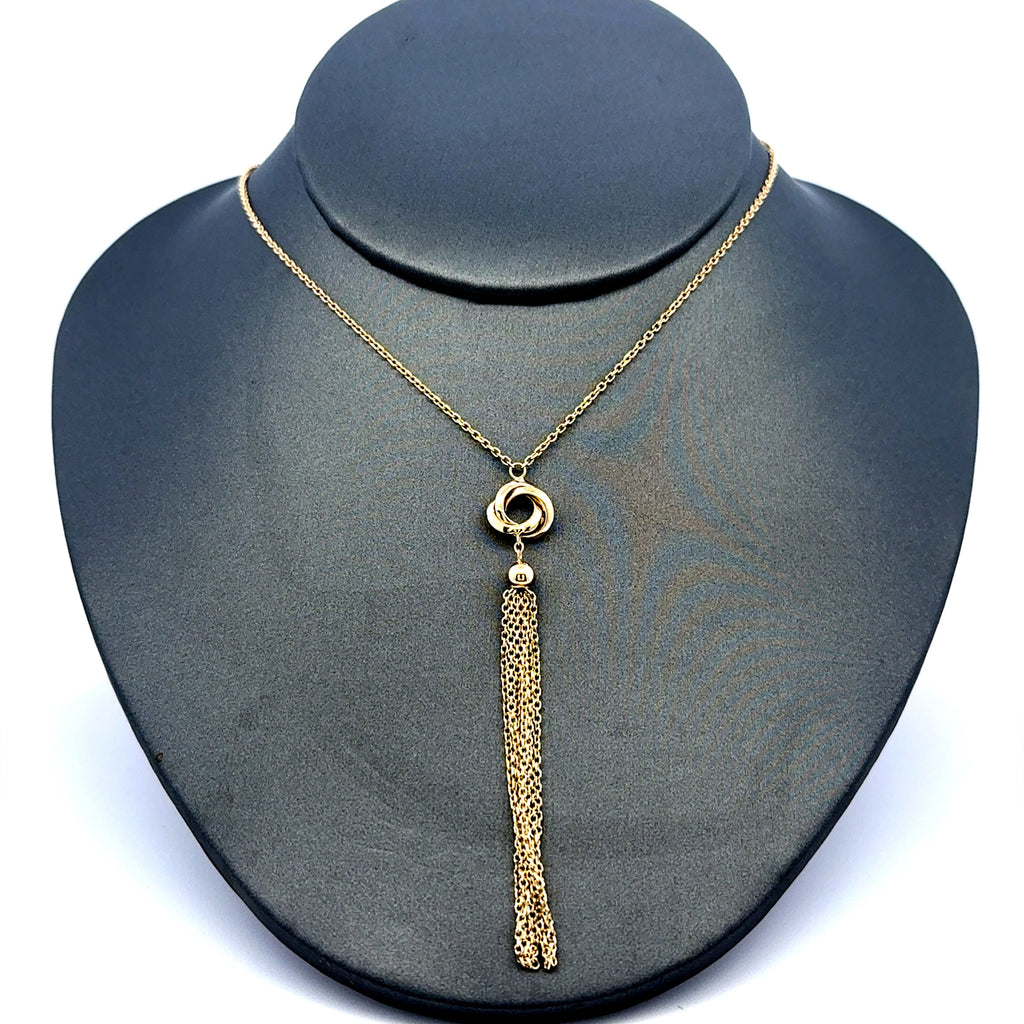 Chain Boston w Lariat Tassel Drop 1mm 17" 14K