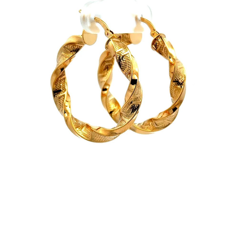 Earrings Twisted Textured Hoops 27.5 4.5mm 10K