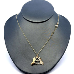 Chain Boston w Hands in a Heart sign & CZ Pendant 0.5mm 18" 14K
