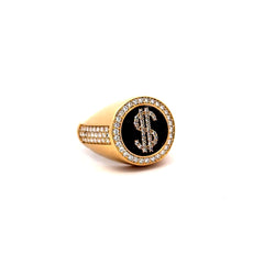 Ring Dollar Sign on Onyx & CZ 10 4mm 10K