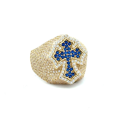 Ring CZ-Iced Blue Pattee Cross 11 4mm 10K