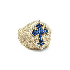 Ring CZ-Iced Blue Pattee Cross 10.5 4.5mm 10K