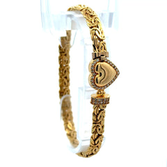 Bracelet Byzantine with CZ-Edged Heart Lock 6.5mm 7" 10K