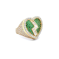 Ring CZ-Iced Big Green Broken Heart 7 3mm 10K