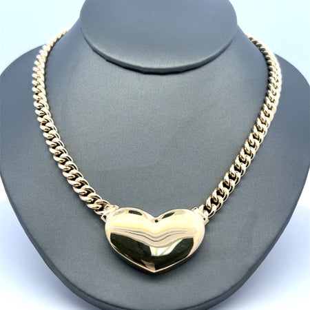 Necklaces Hollow Cuban with Heart 25mm 18" 10K