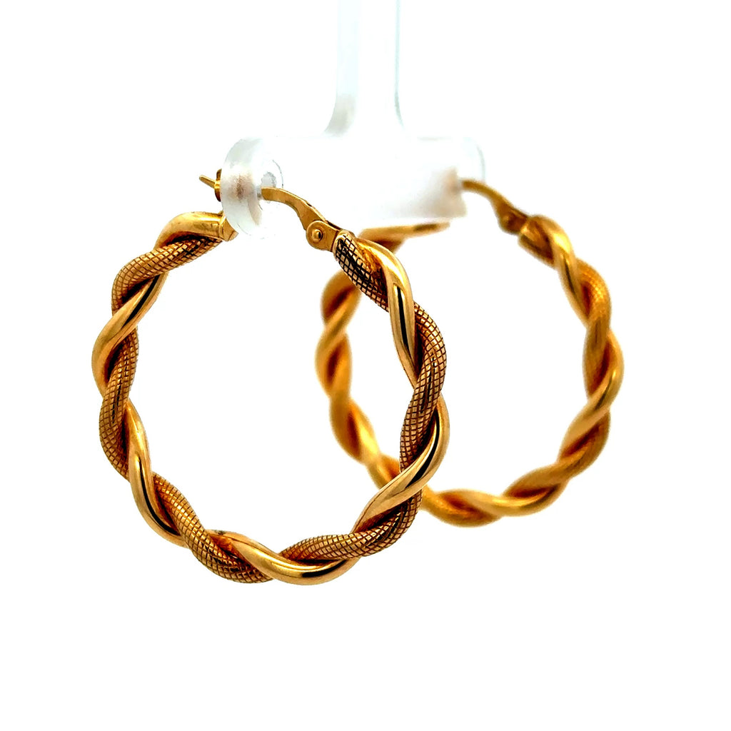 Earrings Twisted Textured Hoops 32.5 4mm 10K