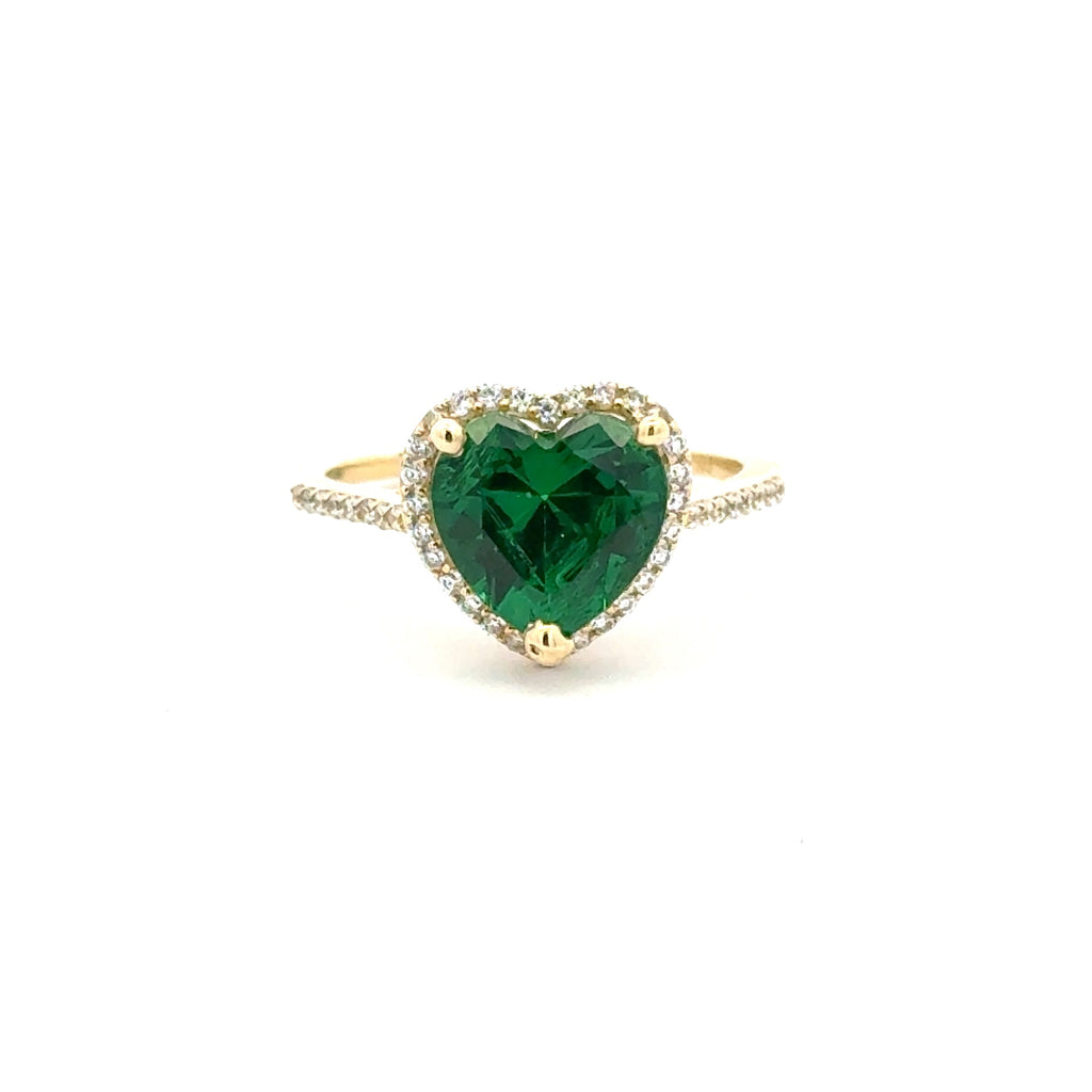 Ring Women Green Heart Stone and CZ 7 1mm 10K