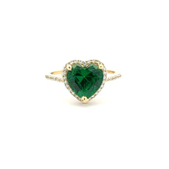 Ring Women Green Heart Stone and CZ 7 1mm 10K
