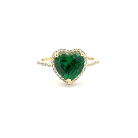 Ring Women Green Heart Stone and CZ 7 1mm 10K