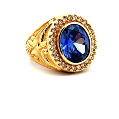 Ring Men's Big Central Stone & CZ Bezel 11 6.5mm 14K