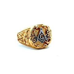 Ring Masonic Square & Compass with CZ 13 6mm 14K