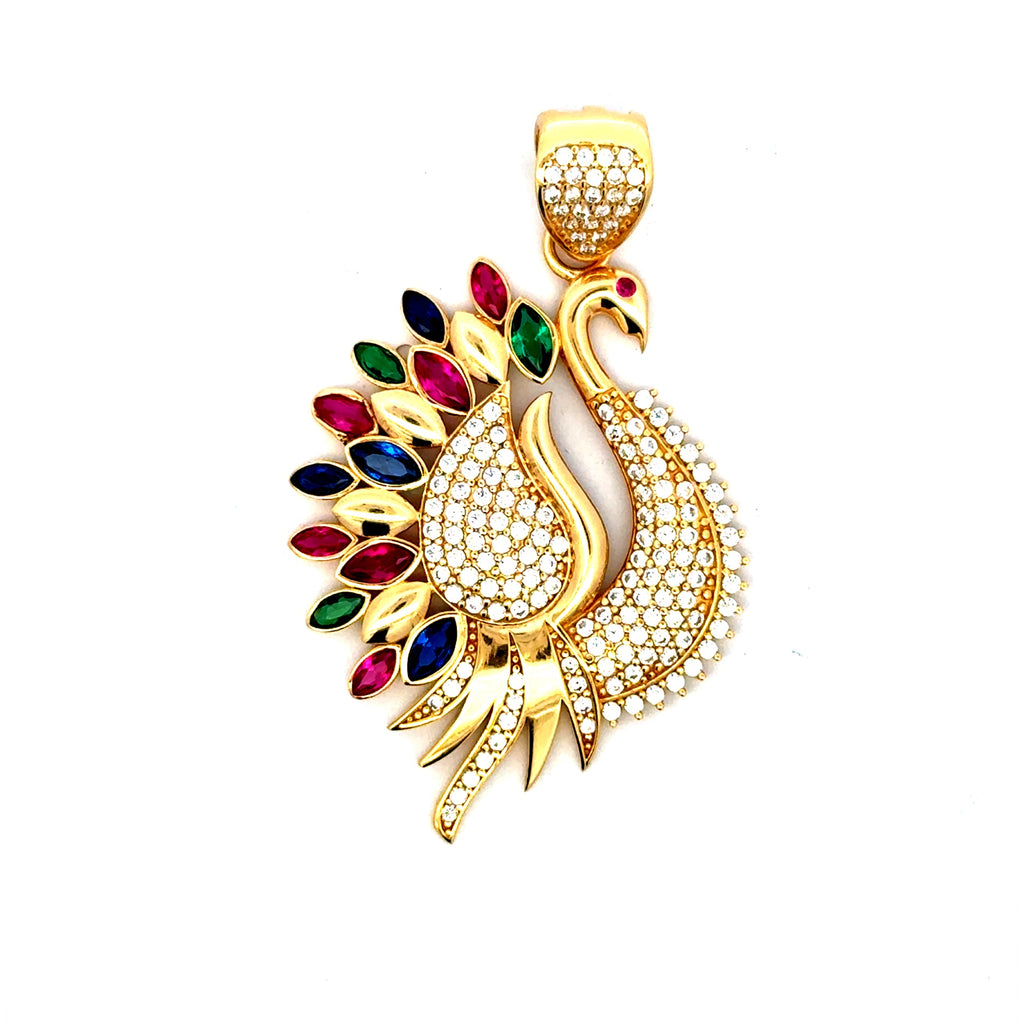 Pendant Colorful Peacock with CZ 49.5 14K
