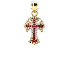 Pendant CZ-Iced Embellished Pink Latin Cross 30 10K