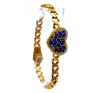Bracelet Monaco with Blue Stoned Heart CZ-Edged 6.5mm 7.5" 14K