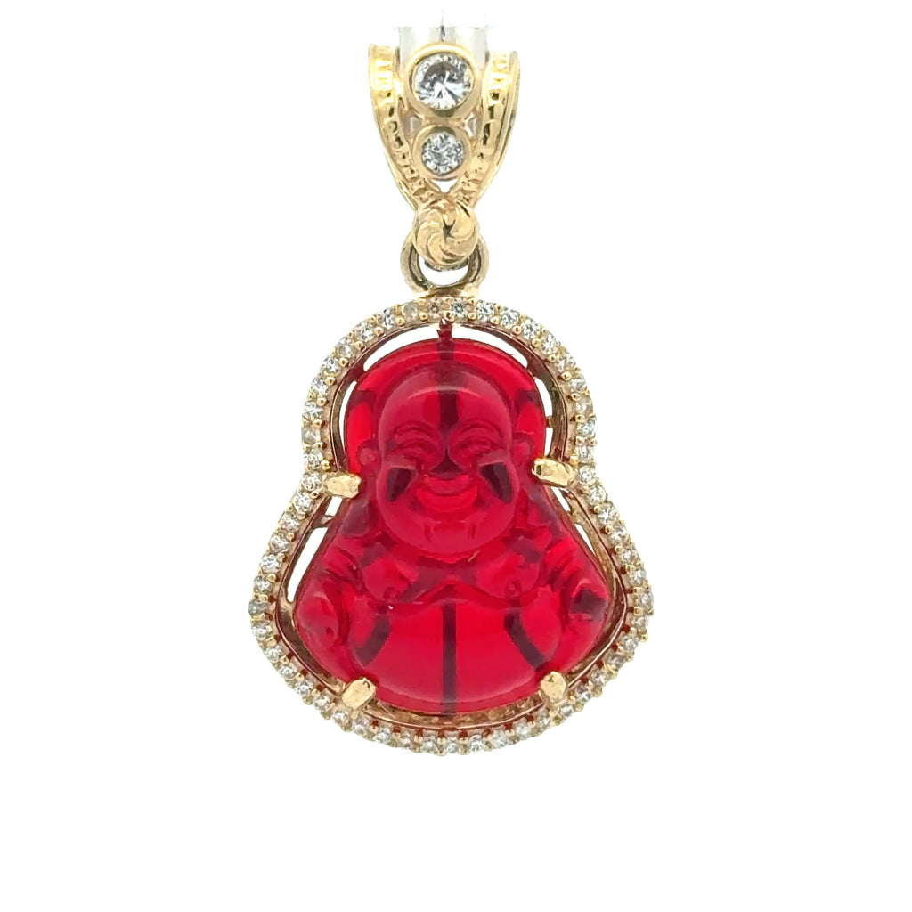 Pendant CZ Halo Seated Wine Buddha 34.5 10K