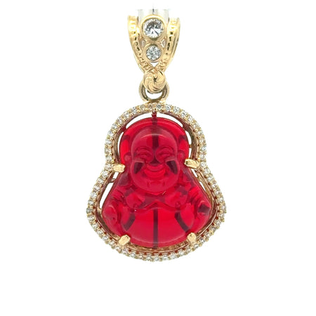 Pendant CZ Halo Seated Wine Buddha 34.5 10K