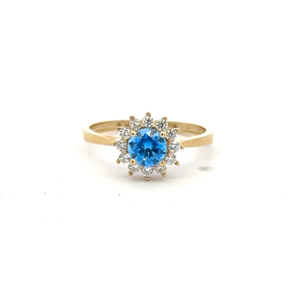 Ring Little Floral Women Sky Blue Round Stone 7 1.5mm 10K